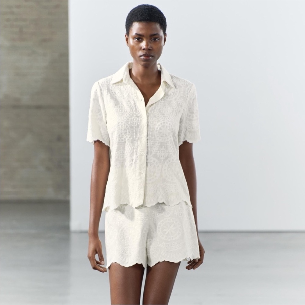 NWT Zara White Embroidered Shorts - Picture 4 of 7